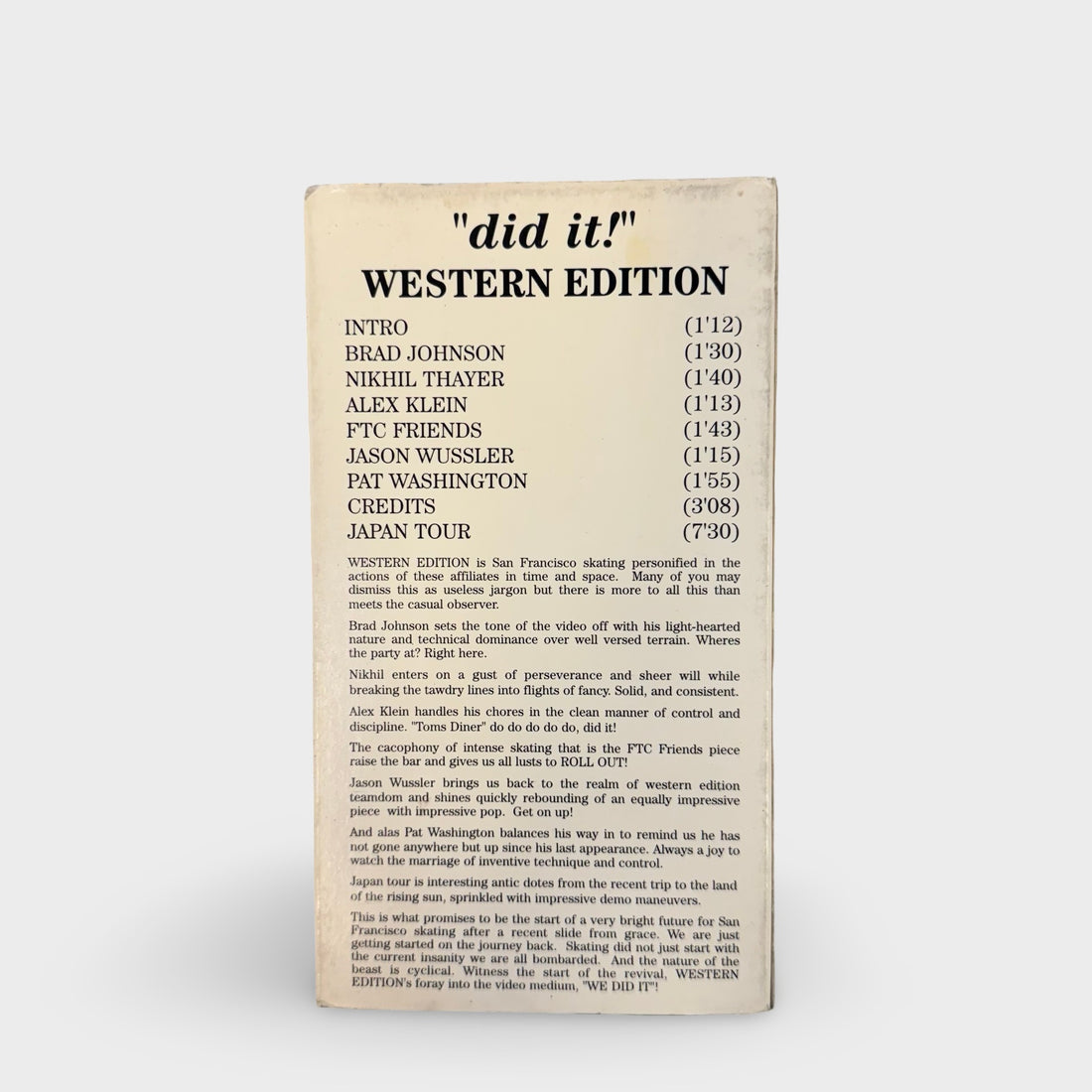 Western Edition "did it!" 2002 VHS- San Francisco Skate Video Vintage