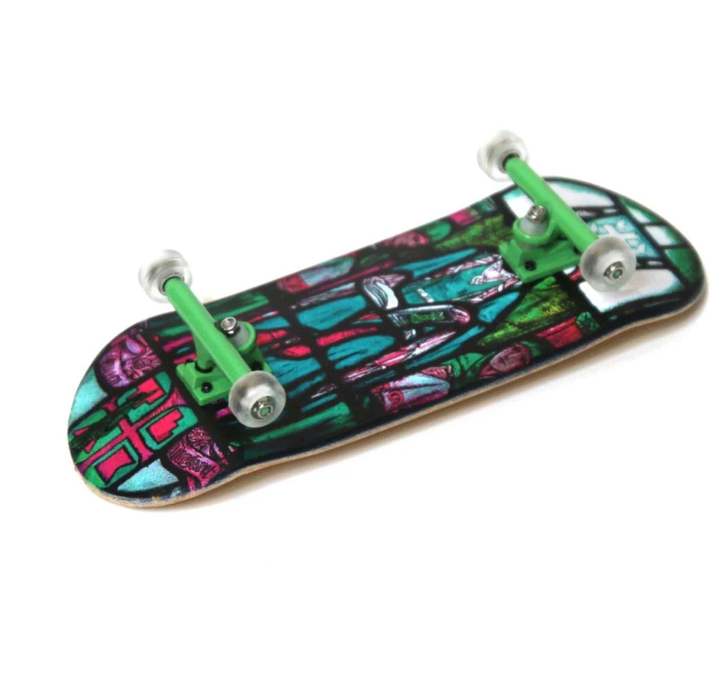 Heat Transfer Graphic 34mm Gen2 Fingerboard Complete - "Queen Margaret Stained Glass" Edition - Krudco. Skateshop