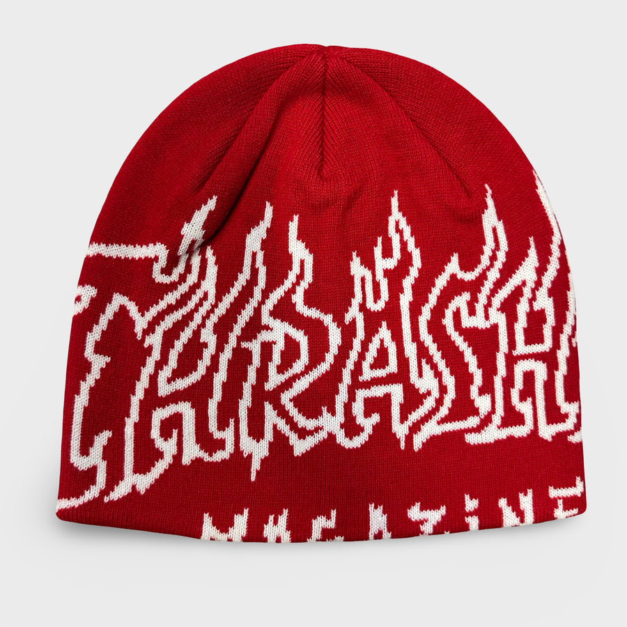 Thrasher Fire Outlined Skully Beanie Red