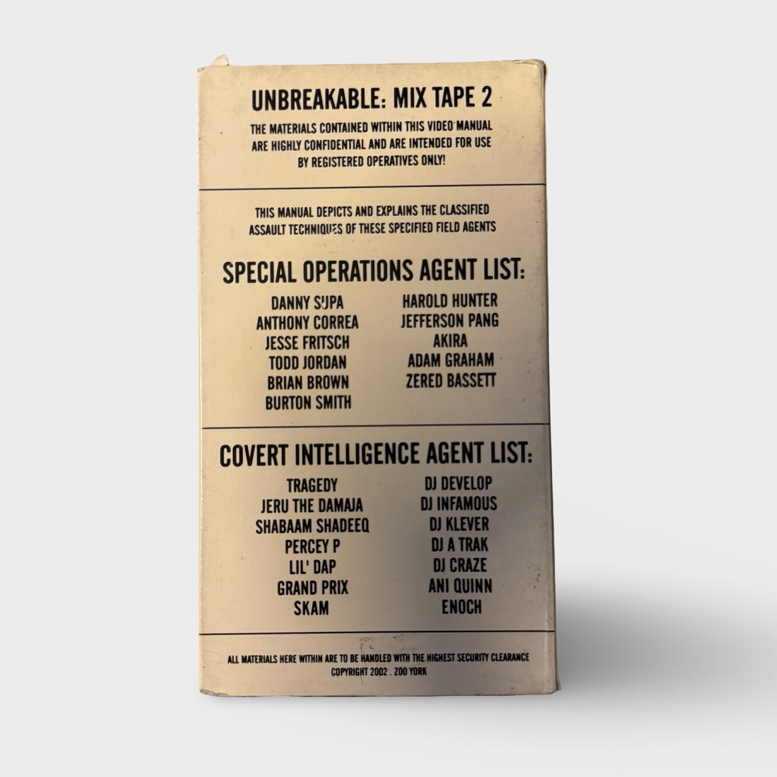 Zoo York Unbreakable Mix Tape 2 (MT 2) 2002 VHS Skate Video