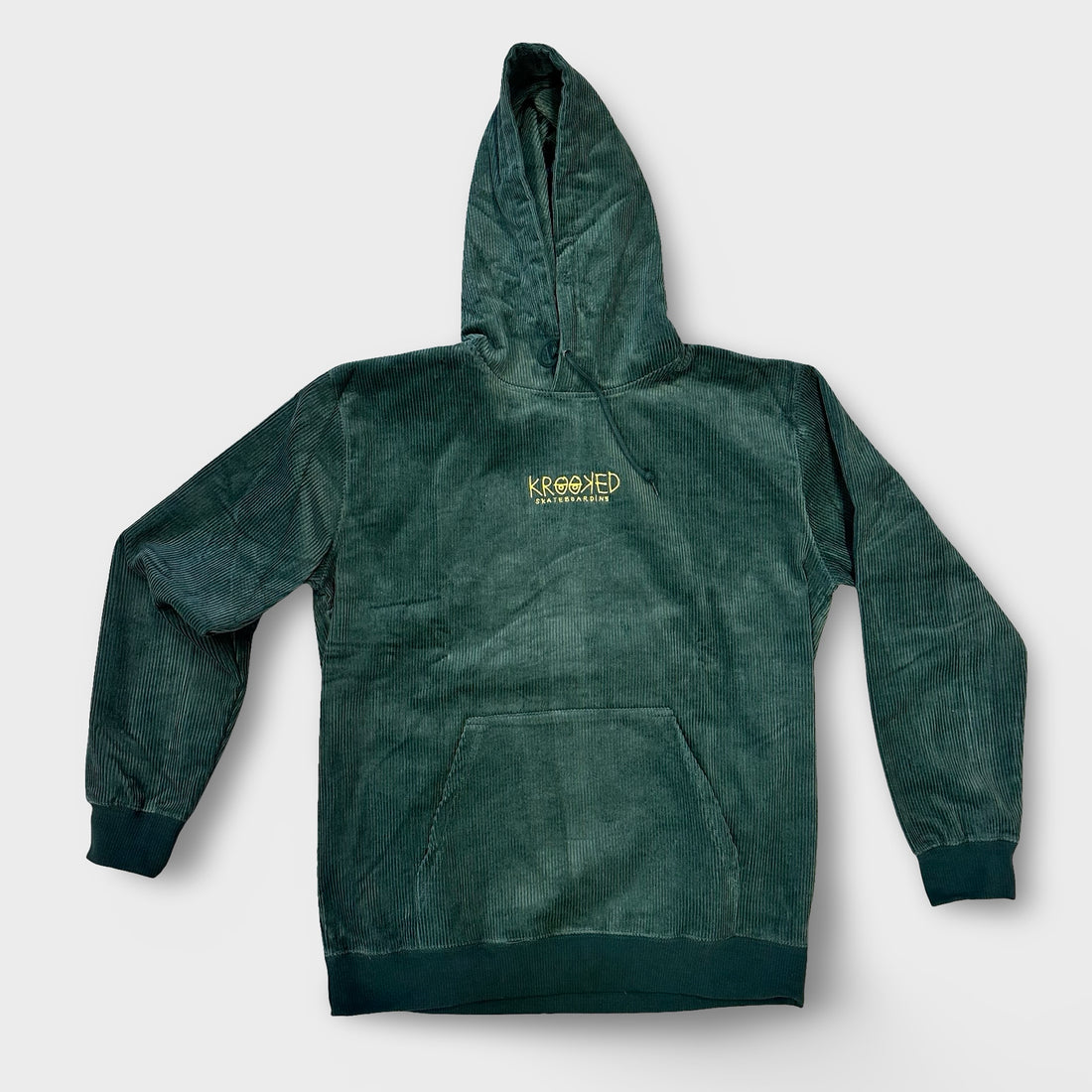 Krooked Large Green Corduroy Emb Hooded Sweatshirt