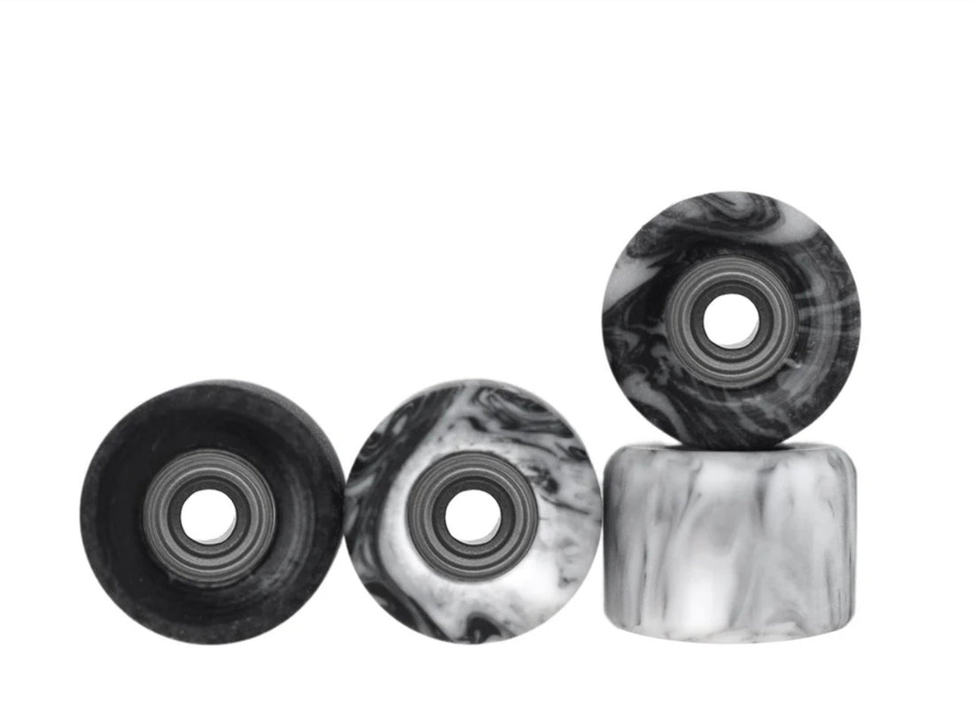 Teak Tuning Apex Shorty Wheels - 61D Urethane - ABEC-9 Bearings - "Grey & White Swirl" - Krudco. Skateshop