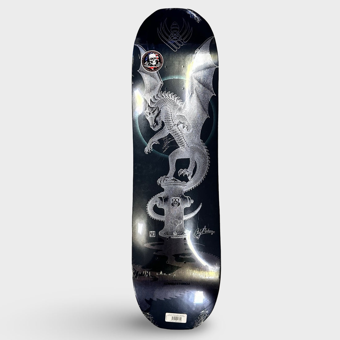 Powell Andy Anderson Hydrant 2 Silver Foil flight Deck 8.4”wide skateboard deck