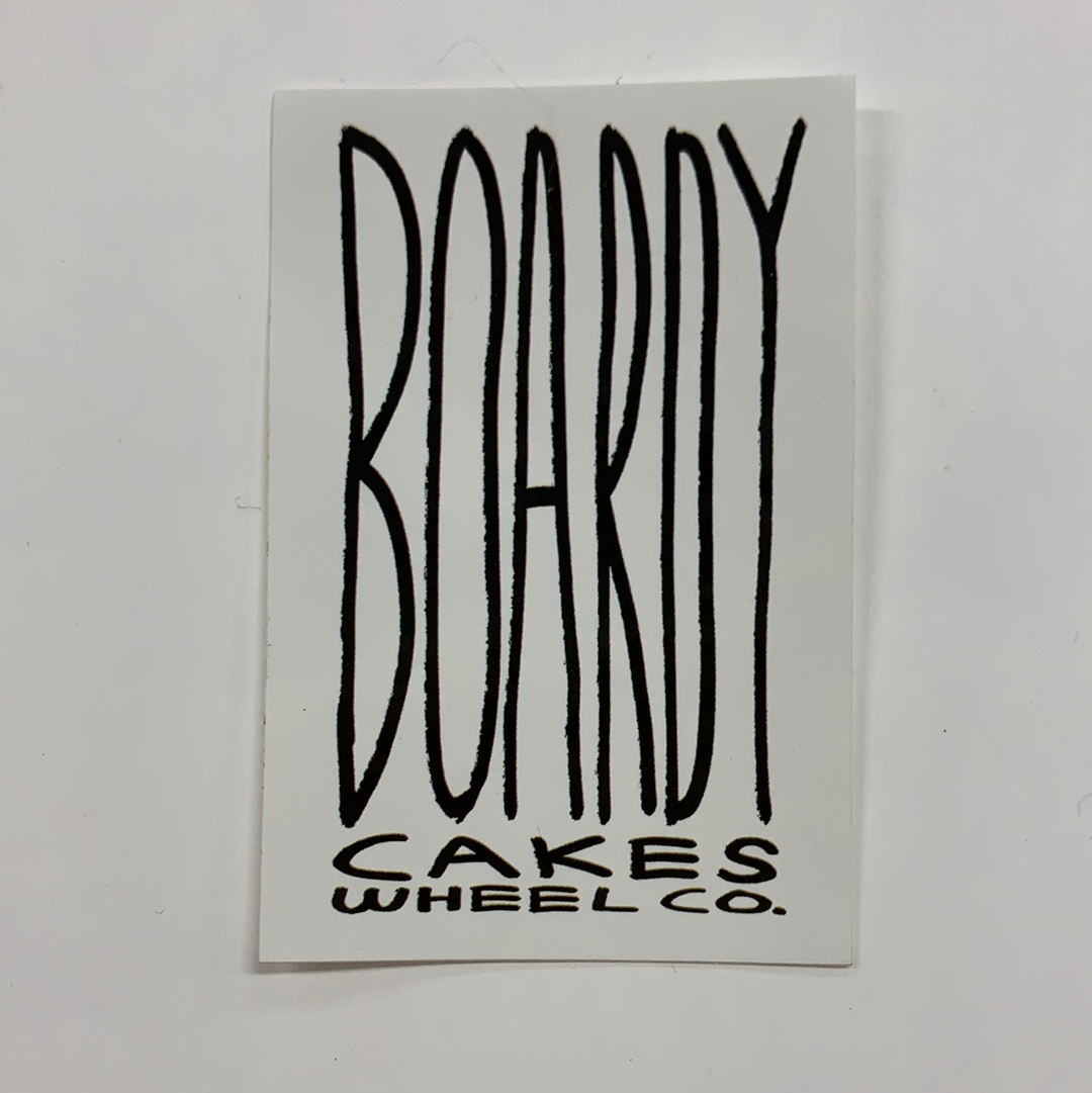 Boardy Cakes Wheel Co. Logo Sticker White Square