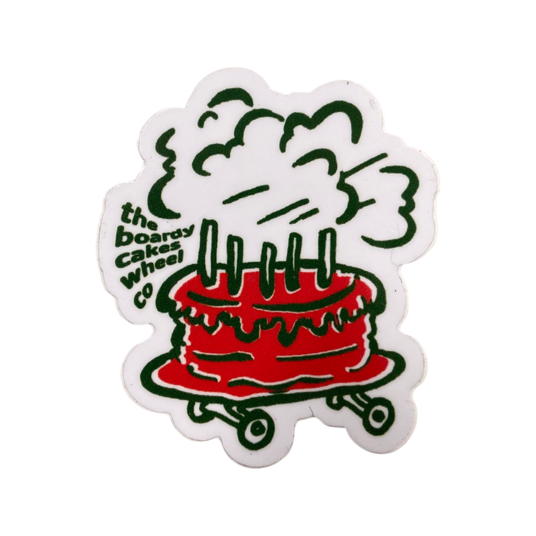 Boardy Cakes Wheels Red Cake Sticker 1.5"